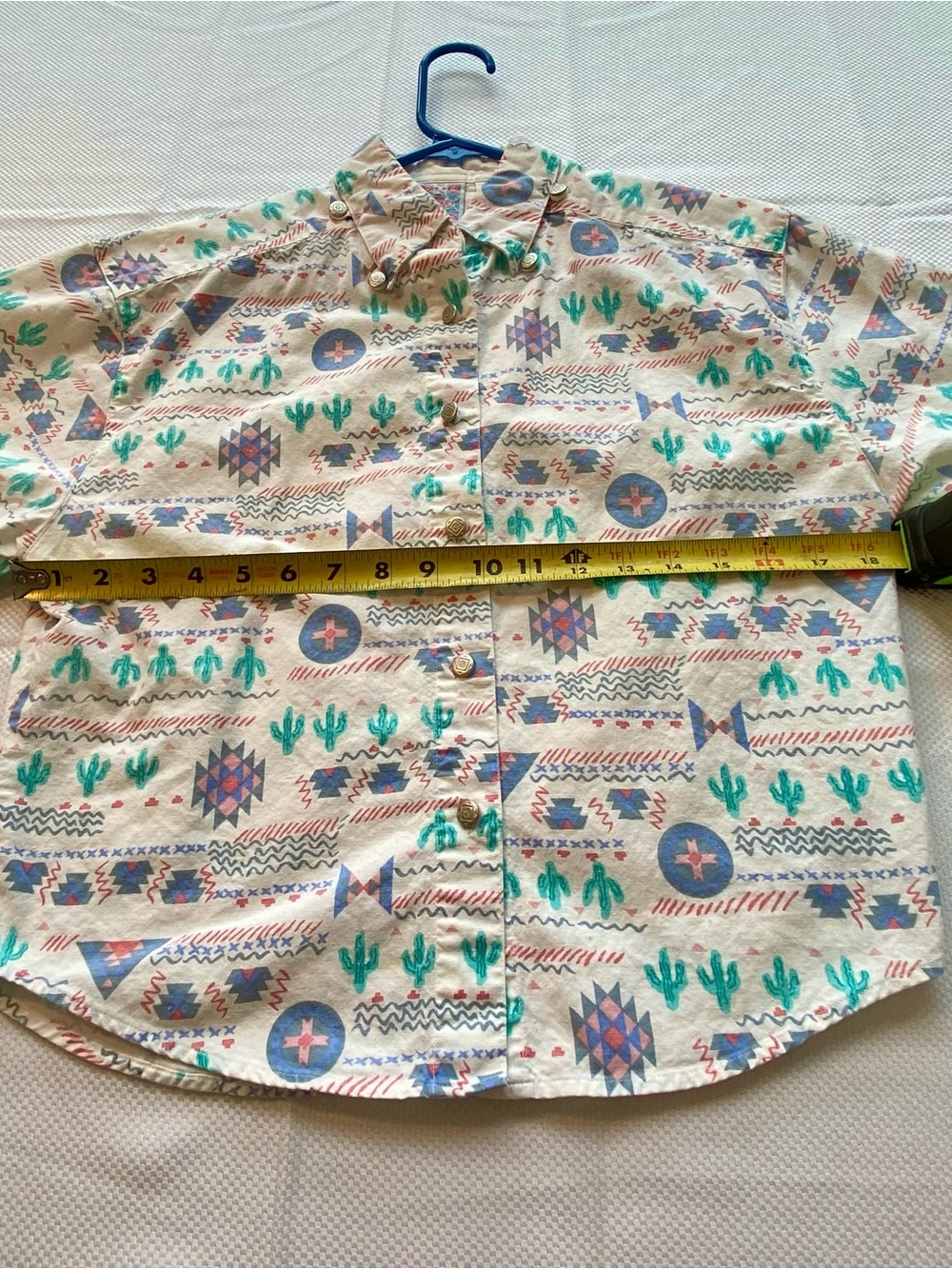 Southwest Button-Down Short Sleeve Shirt with Blue/ Green Print size S UFO core - Picture 3 of 10